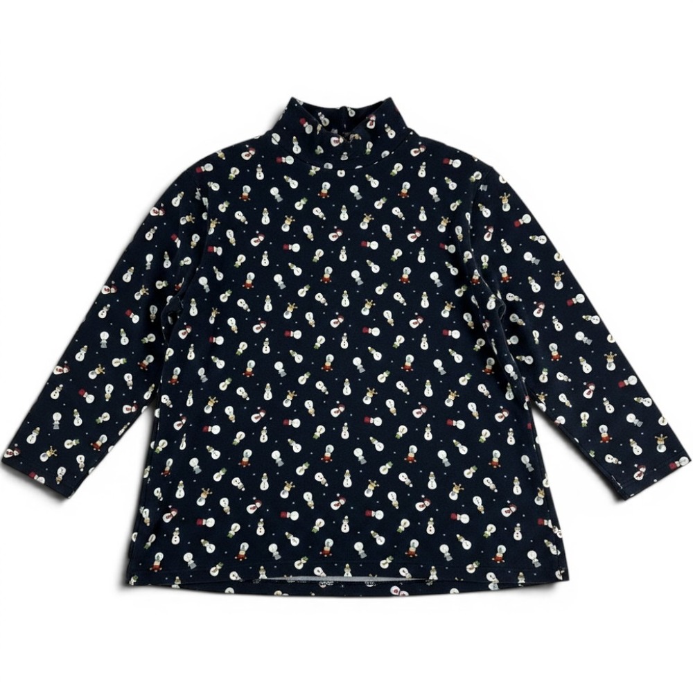Vintage 90s Snowman Mock Neck Top Womens Kitschy Christmas Shirt St Johns Bay 3X
